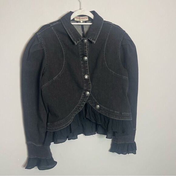 Free People Suki Black denim Jacket NWOT Medium - Picture 5 of 12